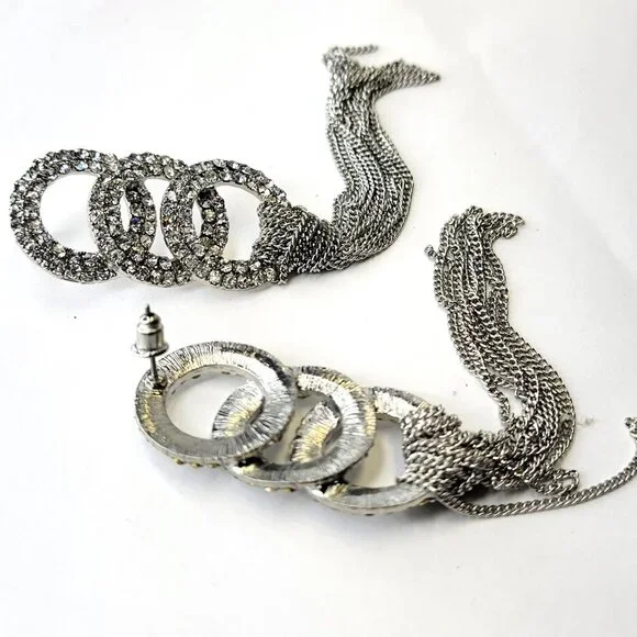 Long Rhinestone Tassel Earrings - Picture 7 of 11